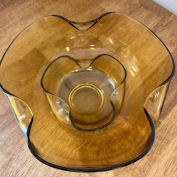 Vintage Amber Glass Chip and Dip Set Mid-Century Modern Two-Piece‎ Entertaining - Picture 4 of 8